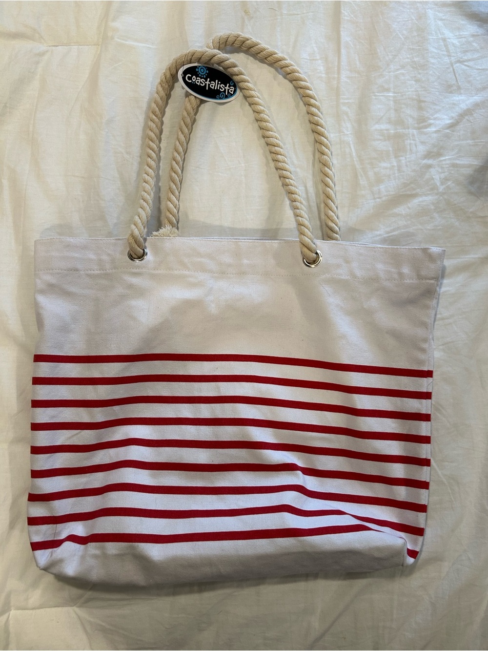 Coastalista Red & White Striped Canvas Tote with Rope Handles